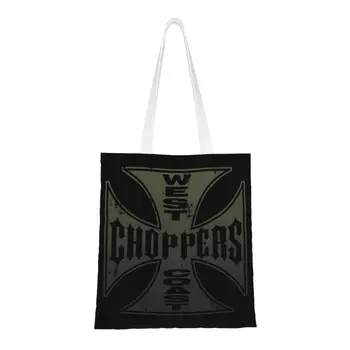 Сумки для продуктовых покупок West Coast Chopper Iron Cross с кавайным принтом, холщовая сумка для покупок через плечо, прочная сумка большой емкости