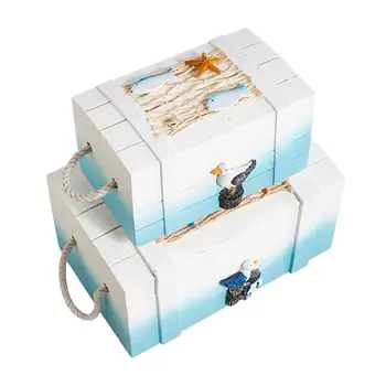 2x Ocean Style Деревянный Ящик Для Хранения Настольных Украшений Орнамент Декоративная Коробка Органайзер для Всякой Всячины для Домашнего Кафе