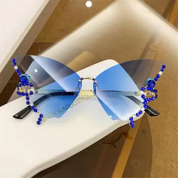 Роскошные солнцезащитные очки без оправы из страз Ins Популярные солнцезащитные очки Bling Y2K Eyewear с бриллиантовой бабочкой