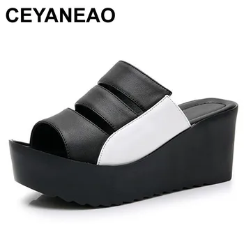 CEYANEAO / 2020 Новые Летние босоножки на платформе и танкетке из натуральной кожи, женская модная летняя обувь на высоком каблуке, Размер 34-41