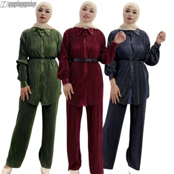 Модный комплект из рубашки, топа и брюк для мусульманских женщин, исламская одежда из Турции, весенне-осенняя повседневная одежда из двух предметов