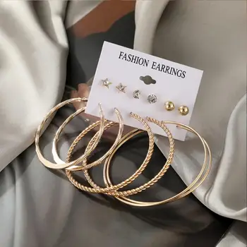 Модный набор металлических сережек-обручей для женщин, Винтажные простые серьги-гвоздики с жемчужной кисточкой в виде круга, Женские свадебные украшения, набор сережек